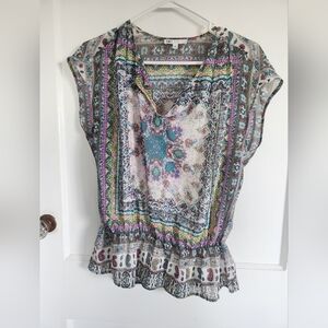 Boho Printed Flutter Sleeve Blouse - Multi